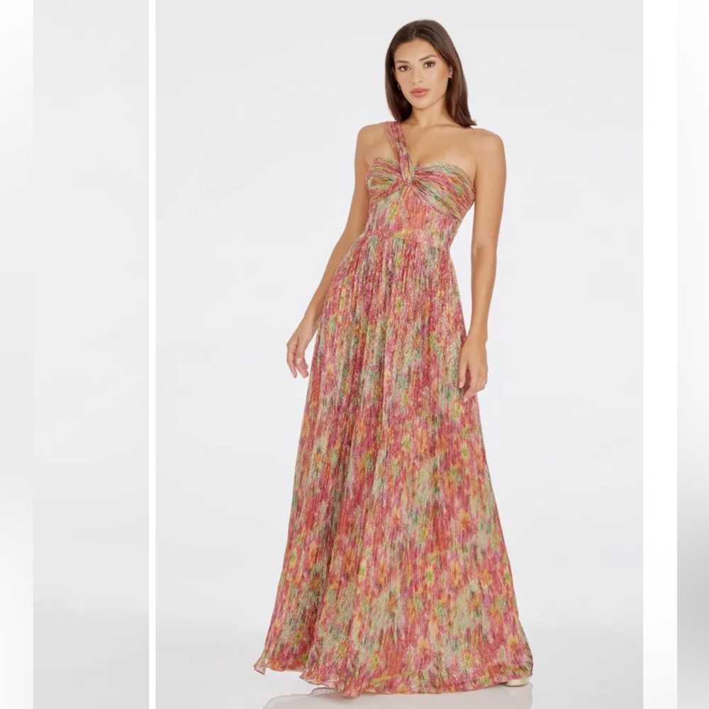 Dress the Population One-Shoulder Multicolor Chiffon Maxi Dress